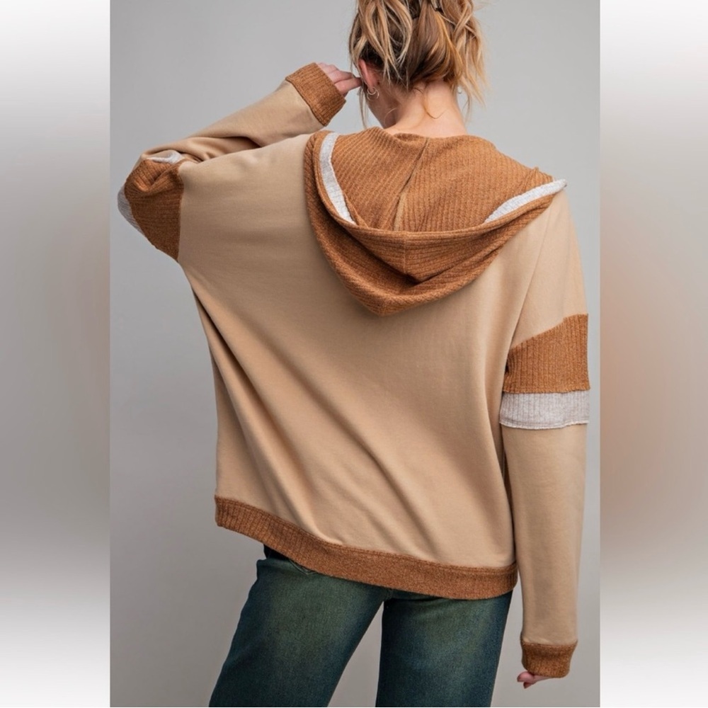 Easel Tan Color Blocked Hoodie - Picture 2 of 7